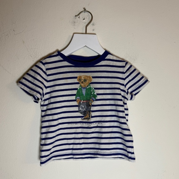 Polo Bear Striped Cotton Tee White & Blue Striped 18m - Picture 7 of 7